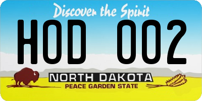ND license plate HOD002