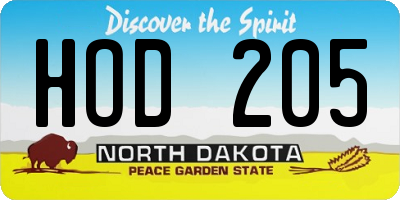 ND license plate HOD205