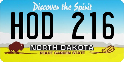 ND license plate HOD216