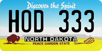 ND license plate HOD333