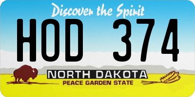 ND license plate HOD374