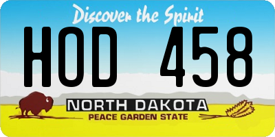 ND license plate HOD458