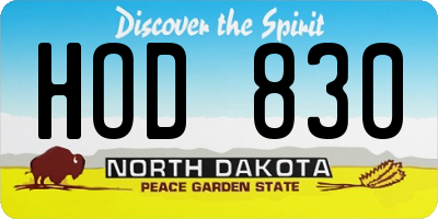 ND license plate HOD830