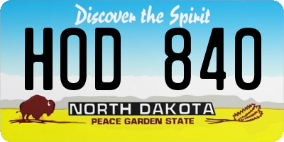 ND license plate HOD840