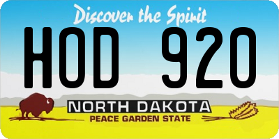 ND license plate HOD920