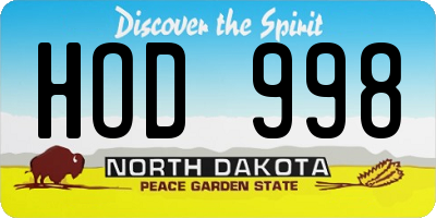 ND license plate HOD998