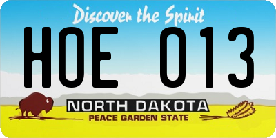 ND license plate HOE013