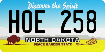 ND license plate HOE258