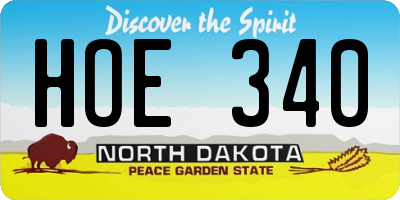 ND license plate HOE340
