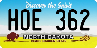 ND license plate HOE362