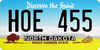 ND license plate HOE455