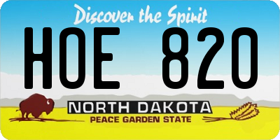 ND license plate HOE820