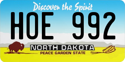 ND license plate HOE992