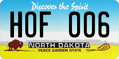 ND license plate HOF006