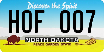 ND license plate HOF007