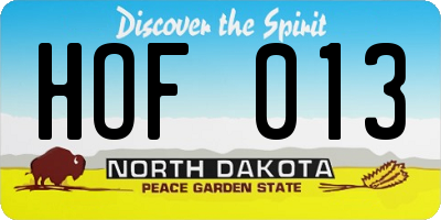 ND license plate HOF013