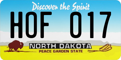 ND license plate HOF017