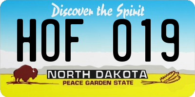 ND license plate HOF019
