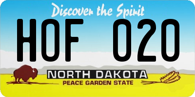 ND license plate HOF020