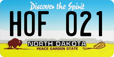 ND license plate HOF021