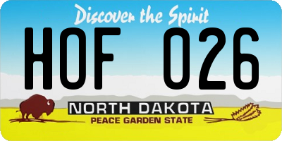ND license plate HOF026