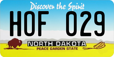 ND license plate HOF029