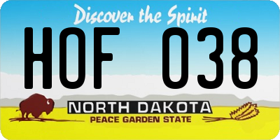 ND license plate HOF038