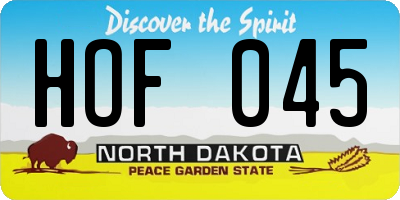 ND license plate HOF045