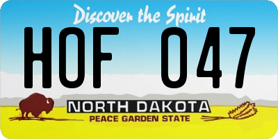 ND license plate HOF047