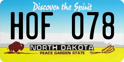 ND license plate HOF078