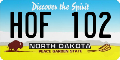 ND license plate HOF102