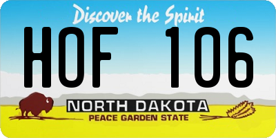 ND license plate HOF106