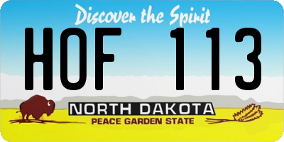 ND license plate HOF113