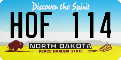 ND license plate HOF114