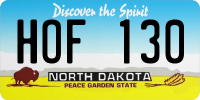 ND license plate HOF130