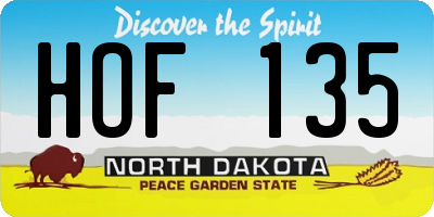 ND license plate HOF135