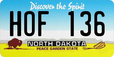 ND license plate HOF136