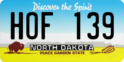 ND license plate HOF139