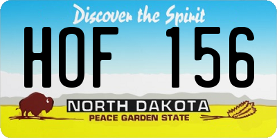 ND license plate HOF156