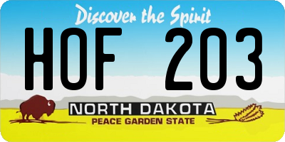 ND license plate HOF203