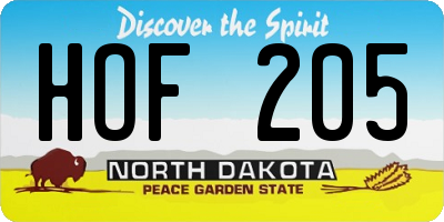 ND license plate HOF205