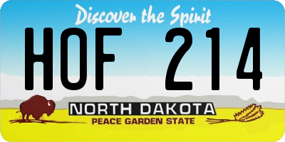 ND license plate HOF214