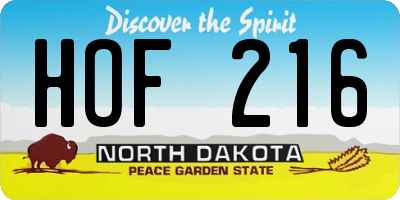 ND license plate HOF216