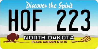 ND license plate HOF223