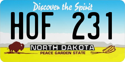 ND license plate HOF231