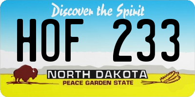 ND license plate HOF233