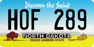 ND license plate HOF289