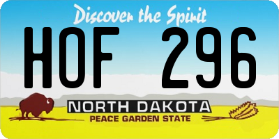 ND license plate HOF296