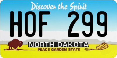 ND license plate HOF299