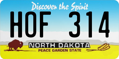 ND license plate HOF314